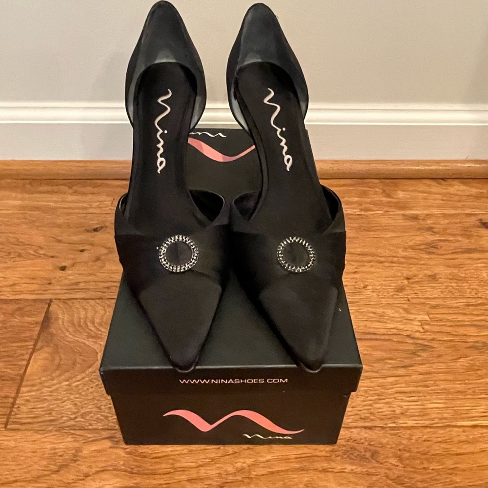 Nina Black Suede Heels with Pointed Toe